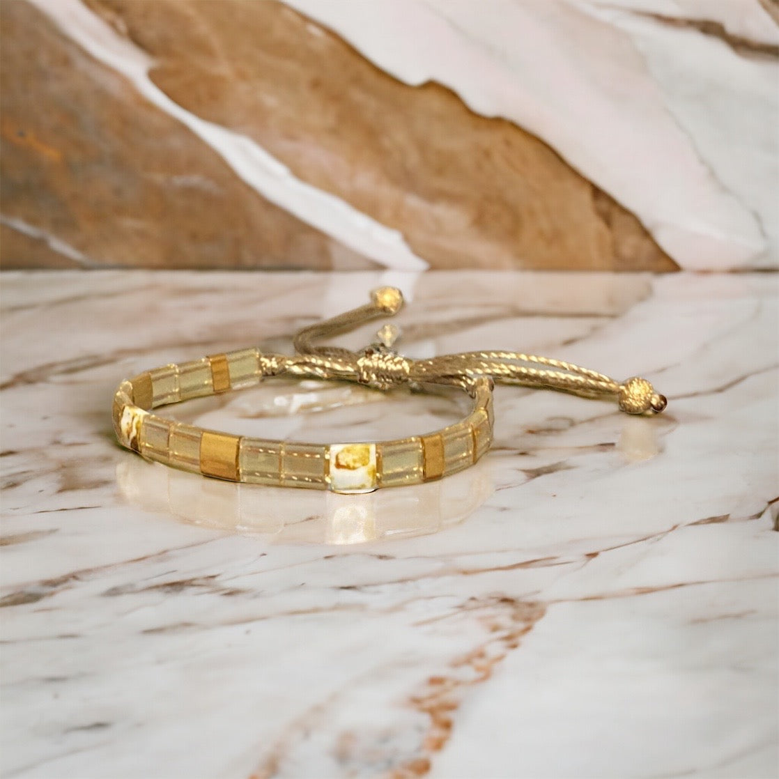 Bracelet Miyuki : Parure Somptueuse, ensemble de deux bracelets miyuki tila sur fil d’or