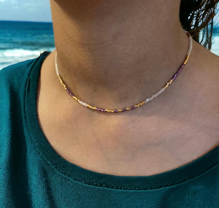 Collier Miyuki | Violette , collier de perles minimaliste pour femmes