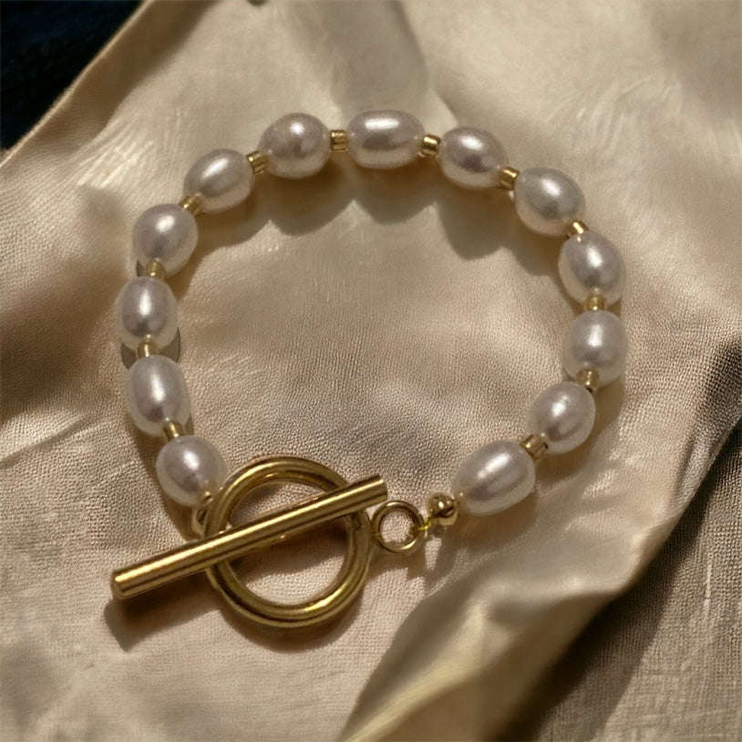 Bracelet précieux Valentina perles de cultures et fermoir T en acier inoxydable