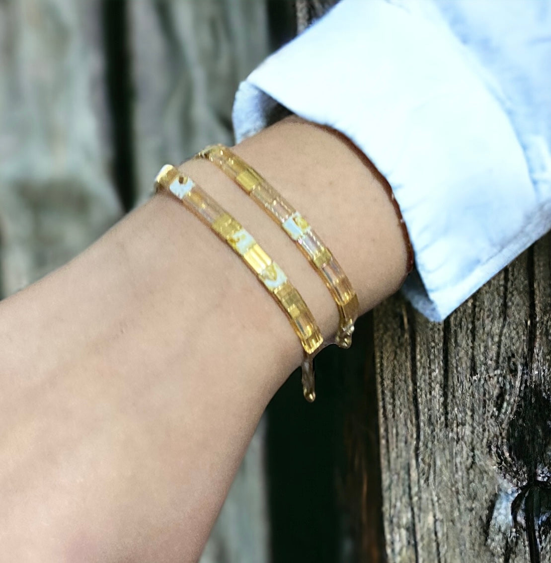 Bracelet Miyuki : Parure Somptueuse, ensemble de deux bracelets miyuki tila sur fil d’or