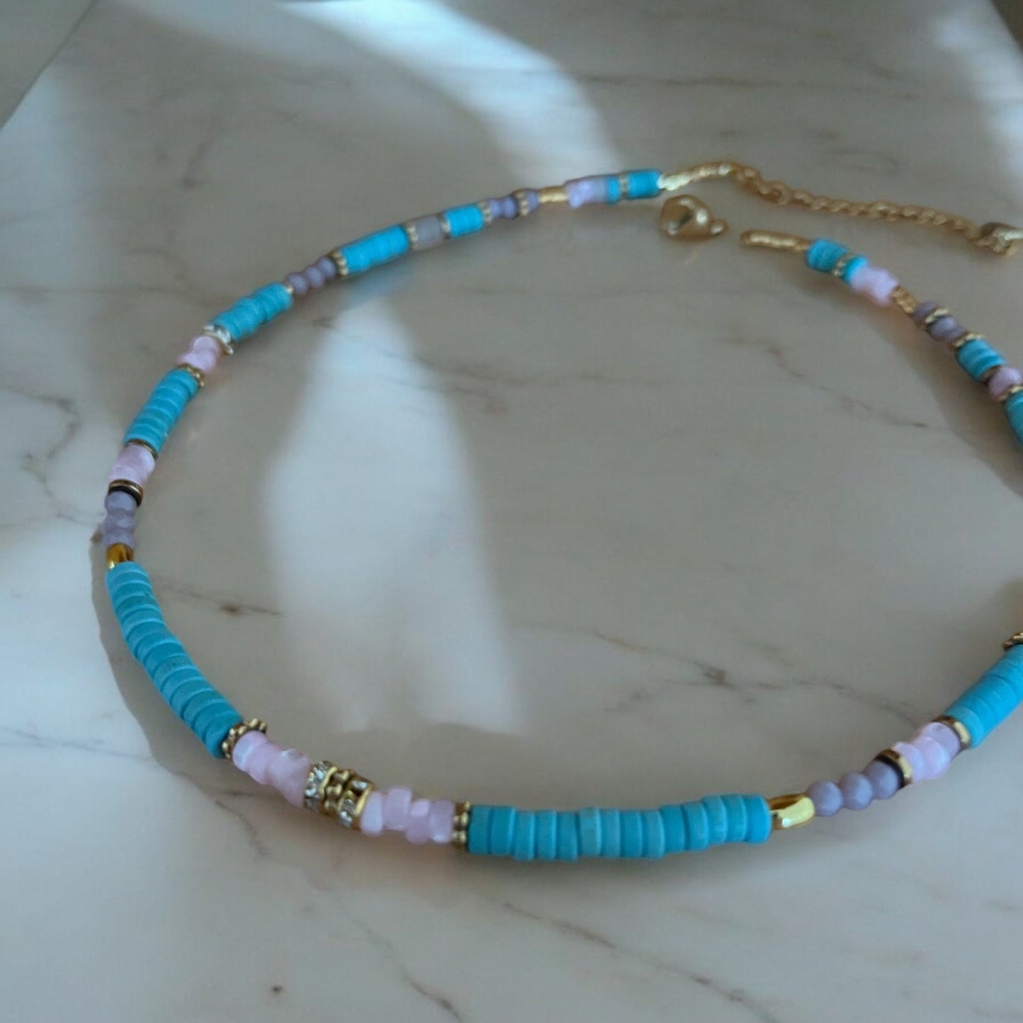Collier précieux | Lunibelle , turquoise, nacre et cristaux lumineux