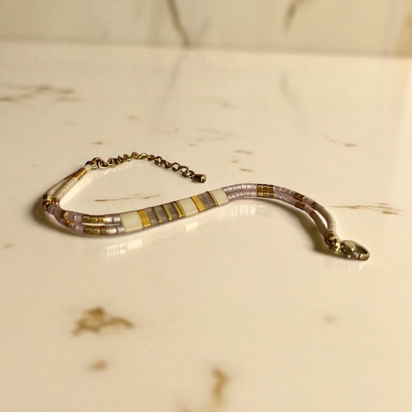 Bracelet Miyuki : Lumière Vanille | double bracelet de perles Miyuki et acier inoxydable