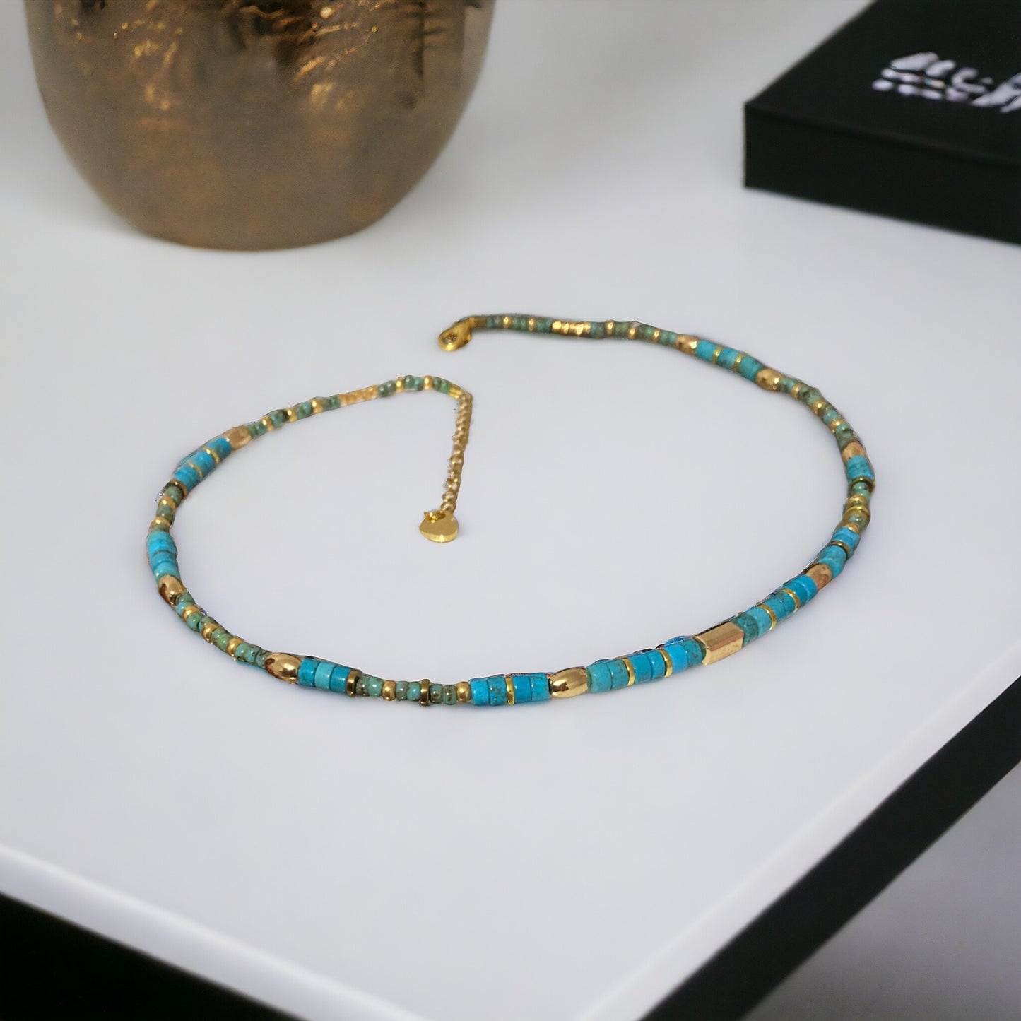 Collier précieux : Harmonie , collier de turquoise et perles du Japon