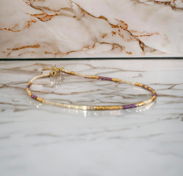 Collier Miyuki | Violette , collier de perles minimaliste pour femmes