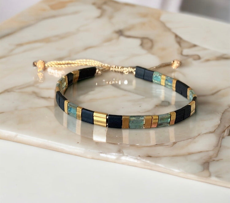 Bracelet Miyuki : Parure April , ensemble de deux bracelets miyuki tila sur fil d’or