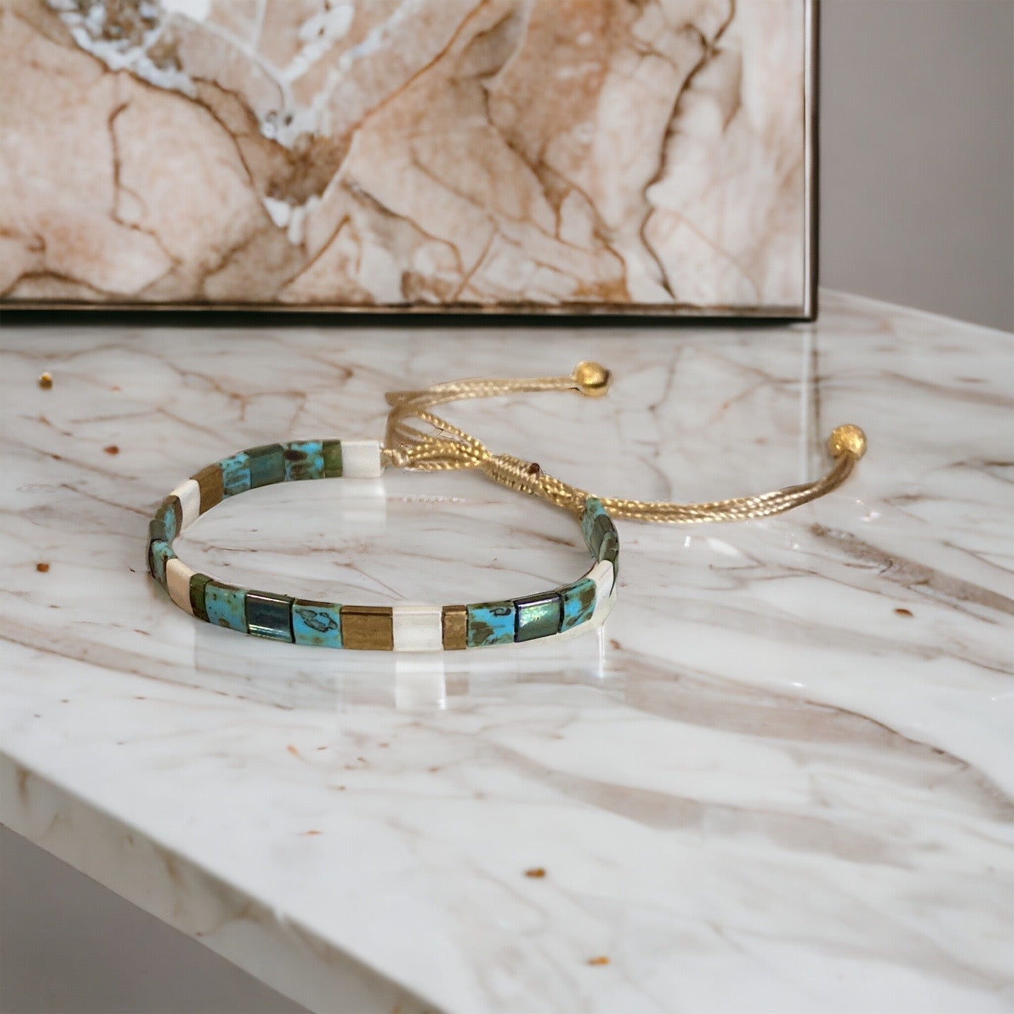 Bracelet de perles plates artisanal
