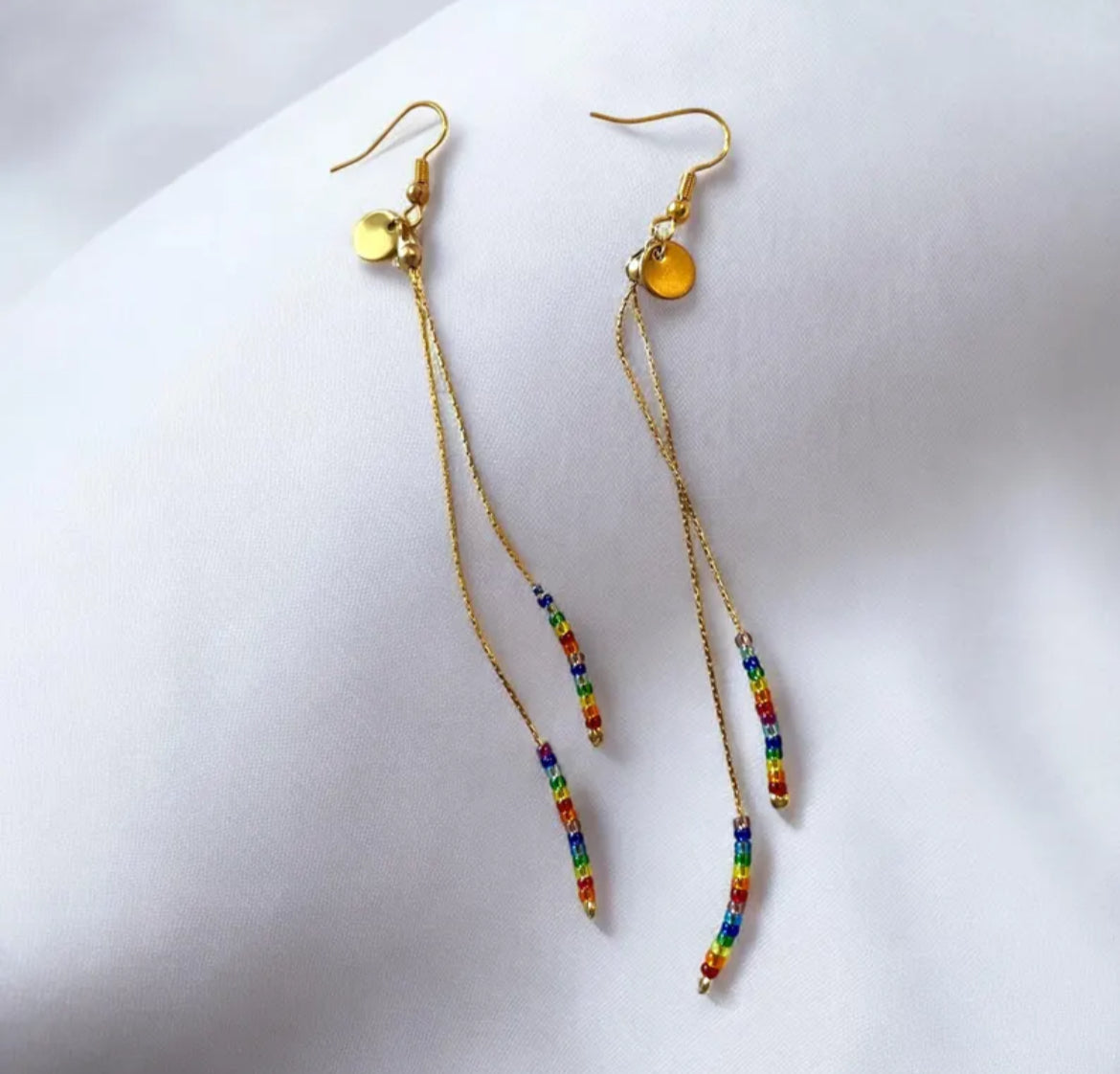 Boucles d’oreilles Zazoria , acier inoxydable et perles Miyuki multicolore