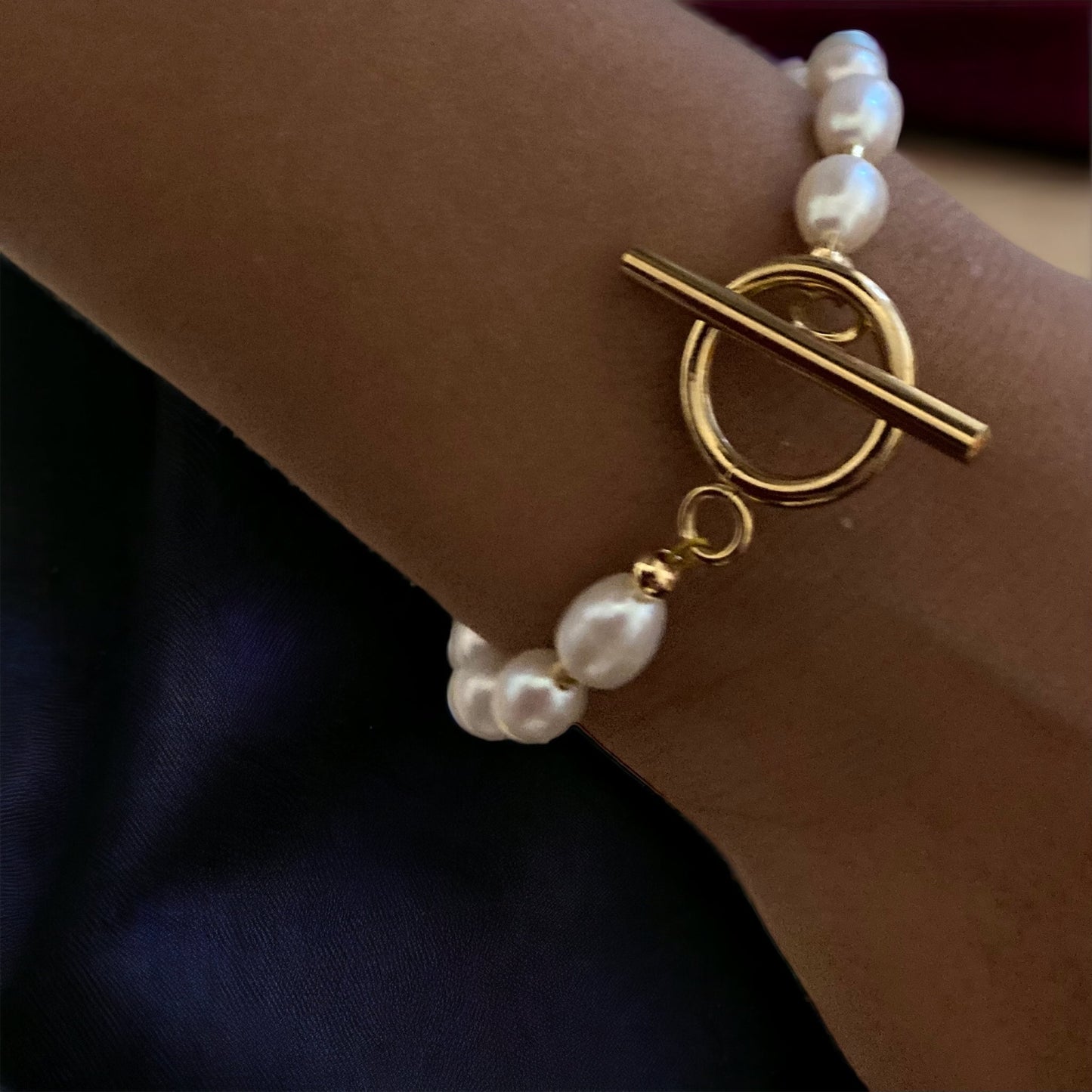 Bracelet précieux Valentina perles de cultures et fermoir T en acier inoxydable