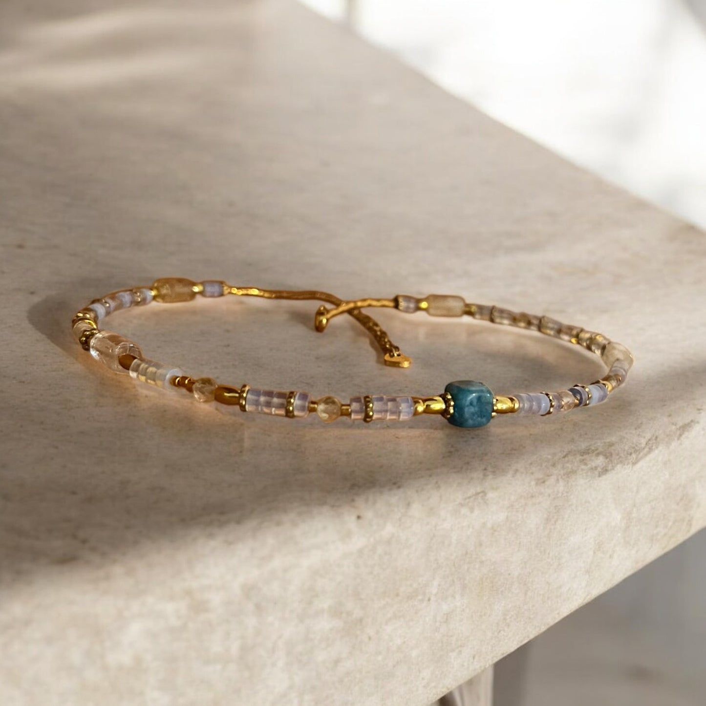 Collier précieux | Onde Opaline , apatite, opale , citrine et acier inoxydable