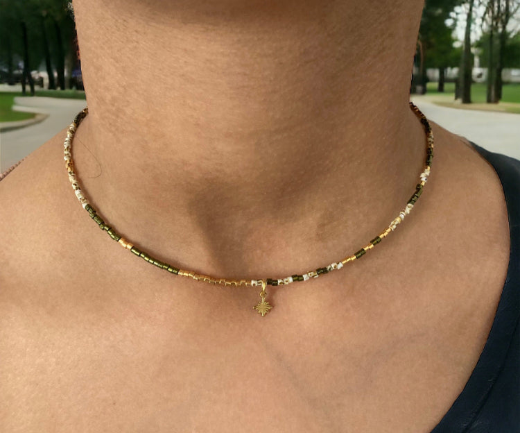 Collier miyuki Olivine ras de cou collier minimaliste pour femme