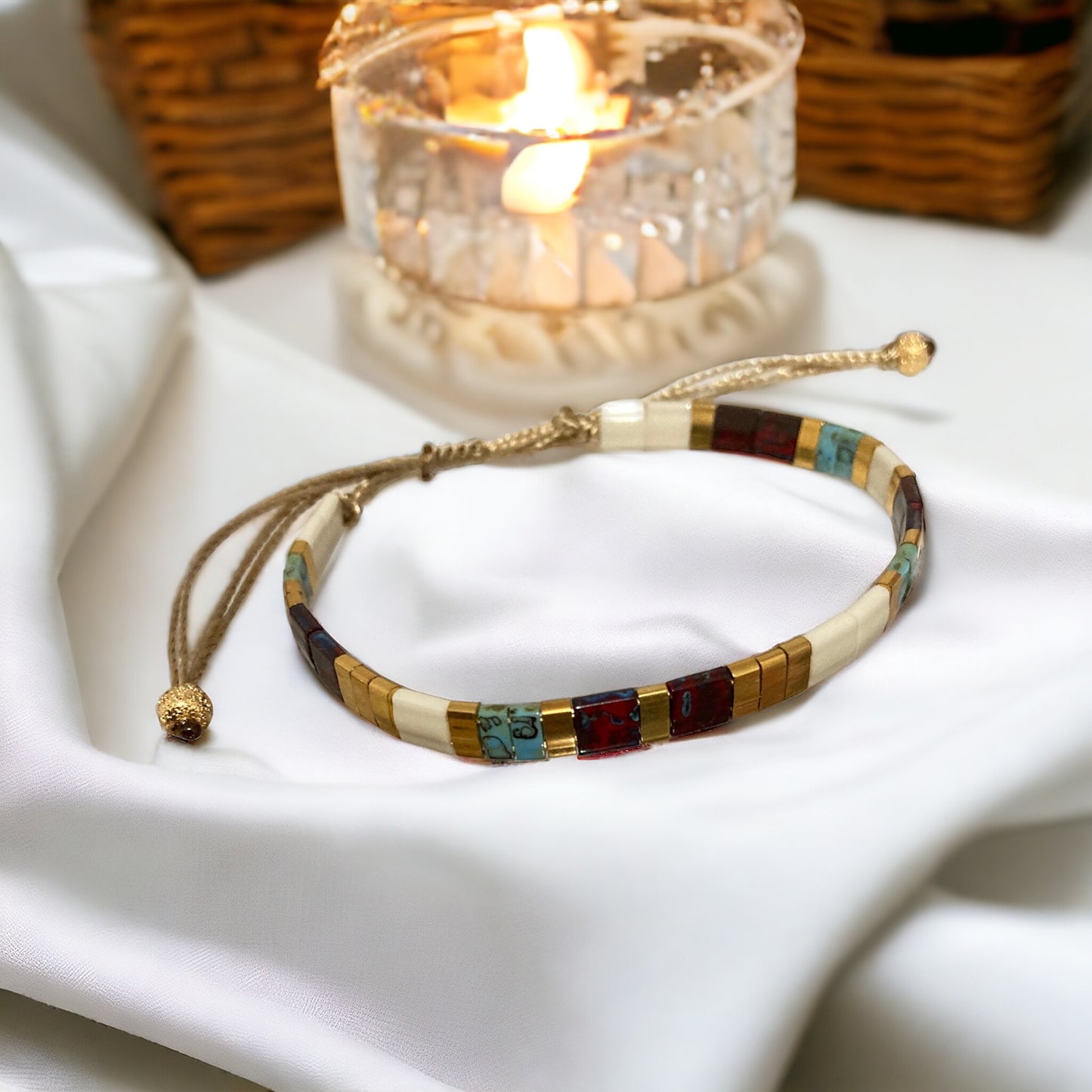 Bracelet Miyuki : Joya , bracelet de perles plates japonaises sur fil d’or