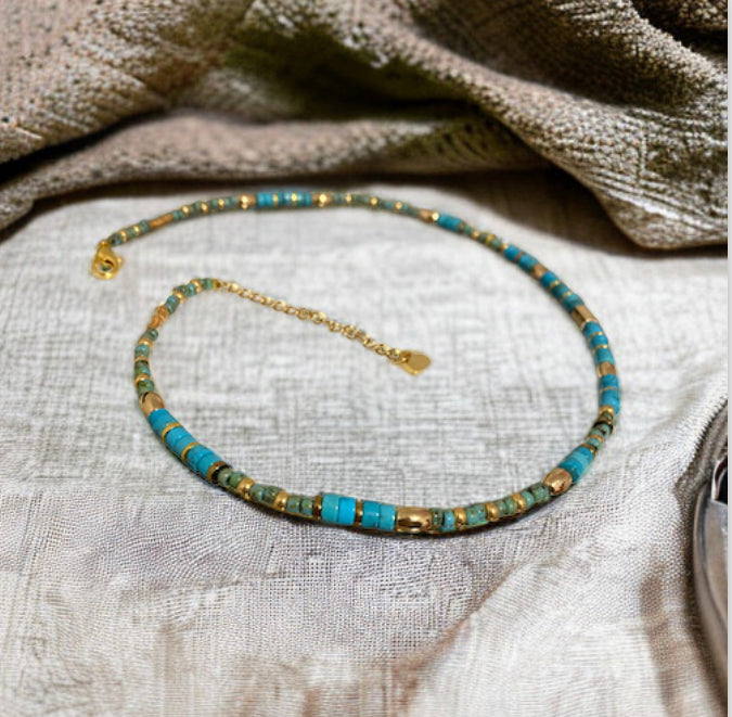 Collier précieux : Harmonie , collier de turquoise et perles du Japon