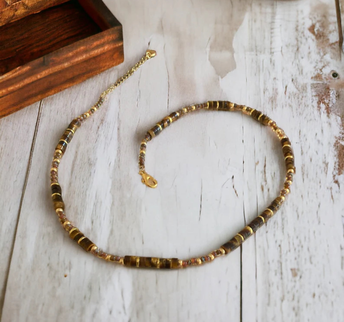 Collier précieux | Sauvage , oeil de tigre et acier inoxydable