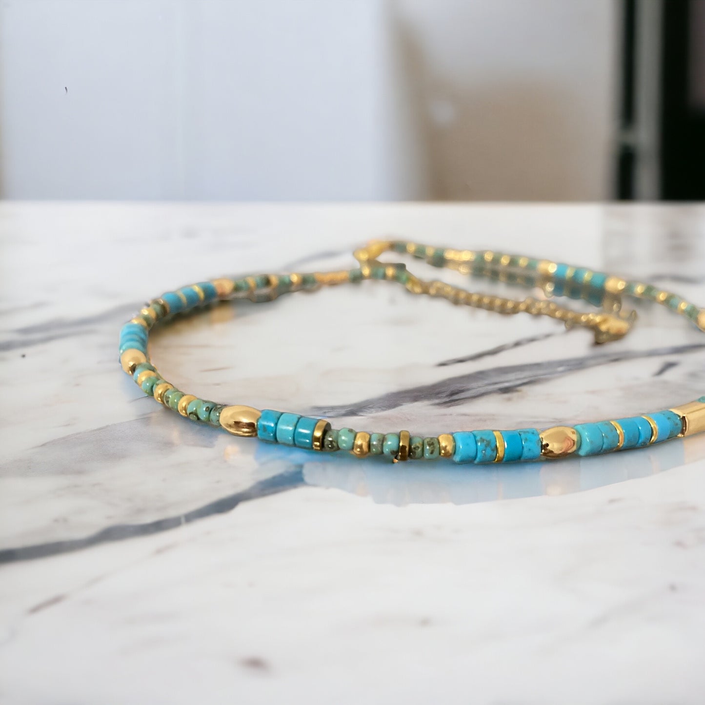 Collier précieux : Harmonie , collier de turquoise et perles du Japon