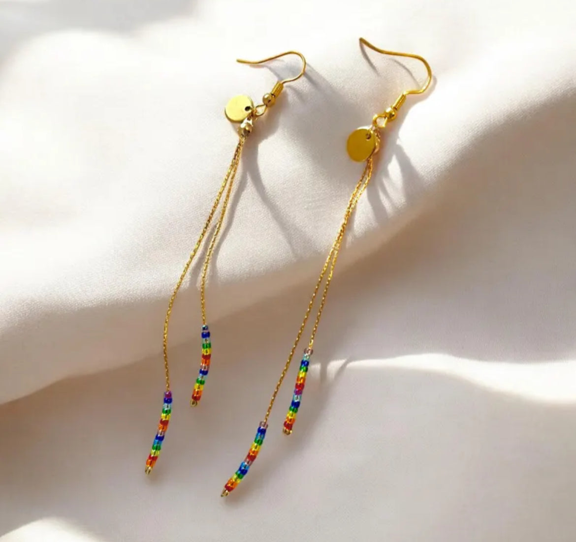 Boucles d’oreilles Zazoria , acier inoxydable et perles Miyuki multicolore