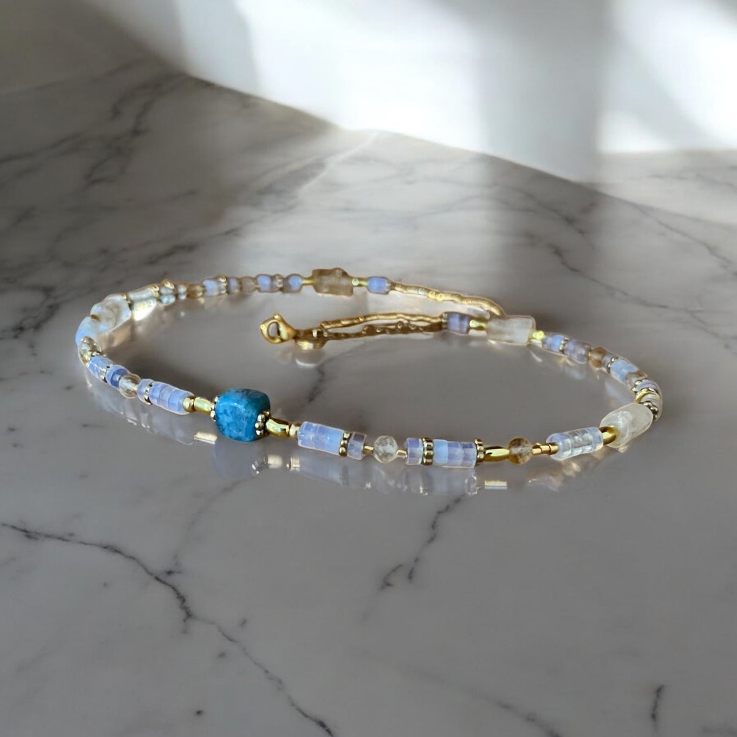 Collier précieux | Onde Opaline , apatite, opale , citrine et acier inoxydable