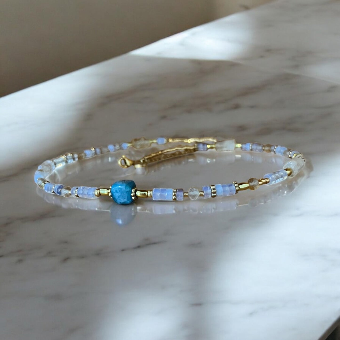 Collier précieux | Onde Opaline , apatite, opale , citrine et acier inoxydable