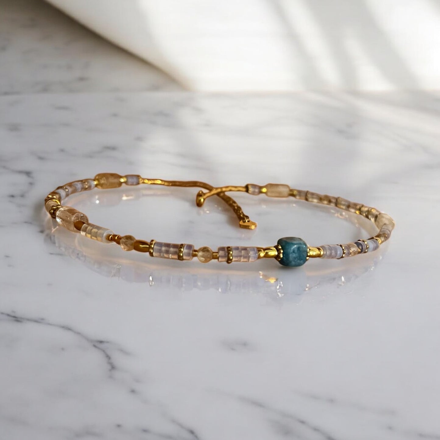 Collier précieux | Onde Opaline , apatite, opale , citrine et acier inoxydable