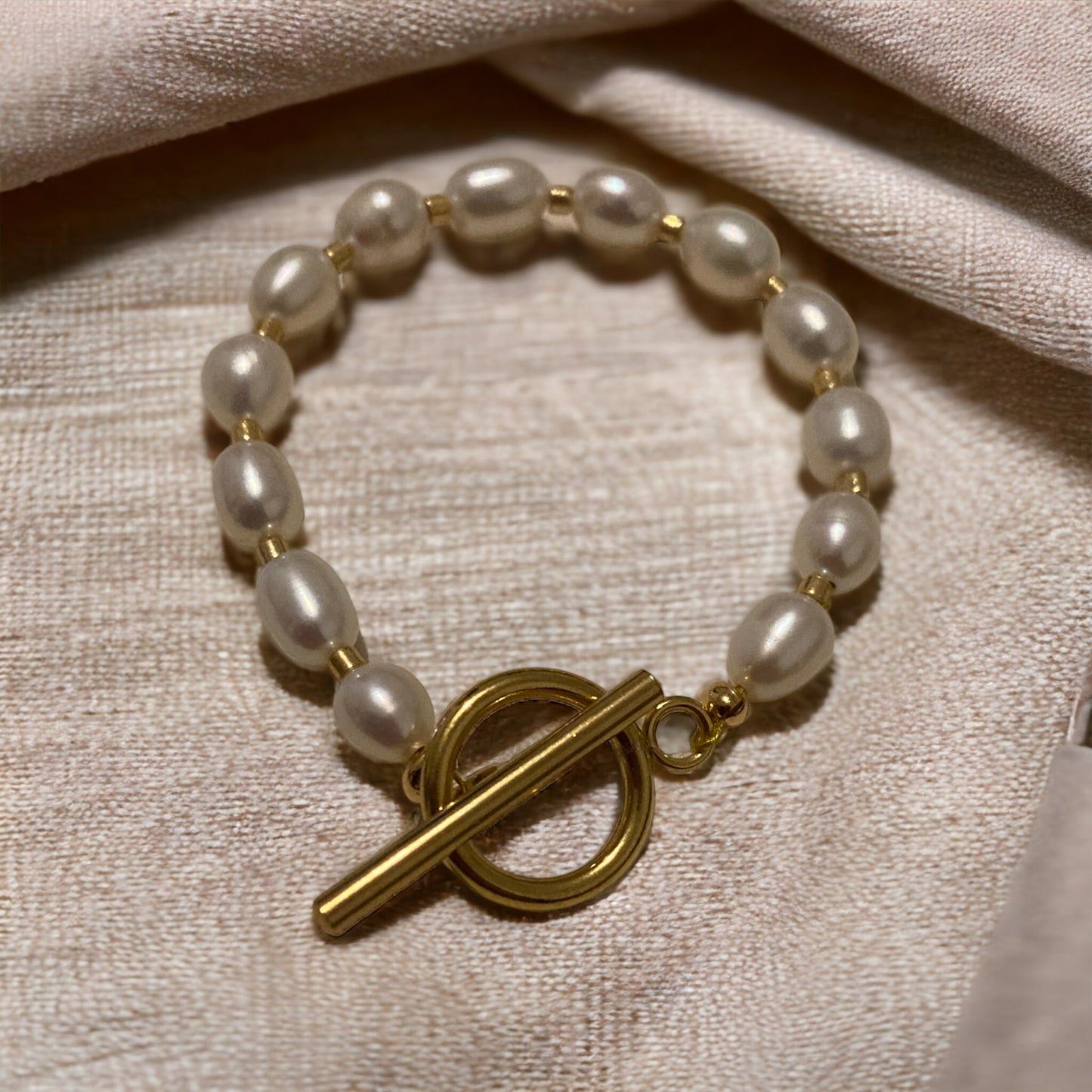 Bracelet précieux Valentina perles de cultures et fermoir T en acier inoxydable