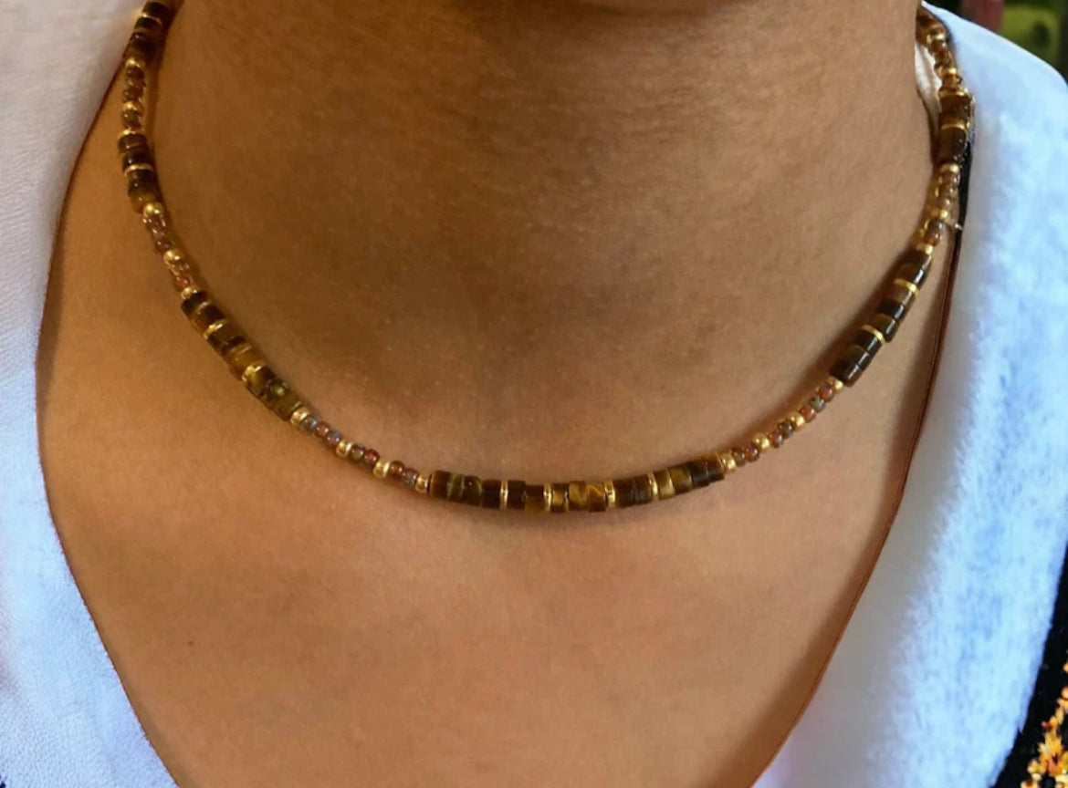 Collier précieux | Sauvage , oeil de tigre et acier inoxydable