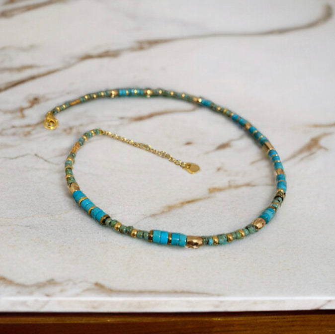 Collier précieux : Harmonie , collier de turquoise et perles du Japon