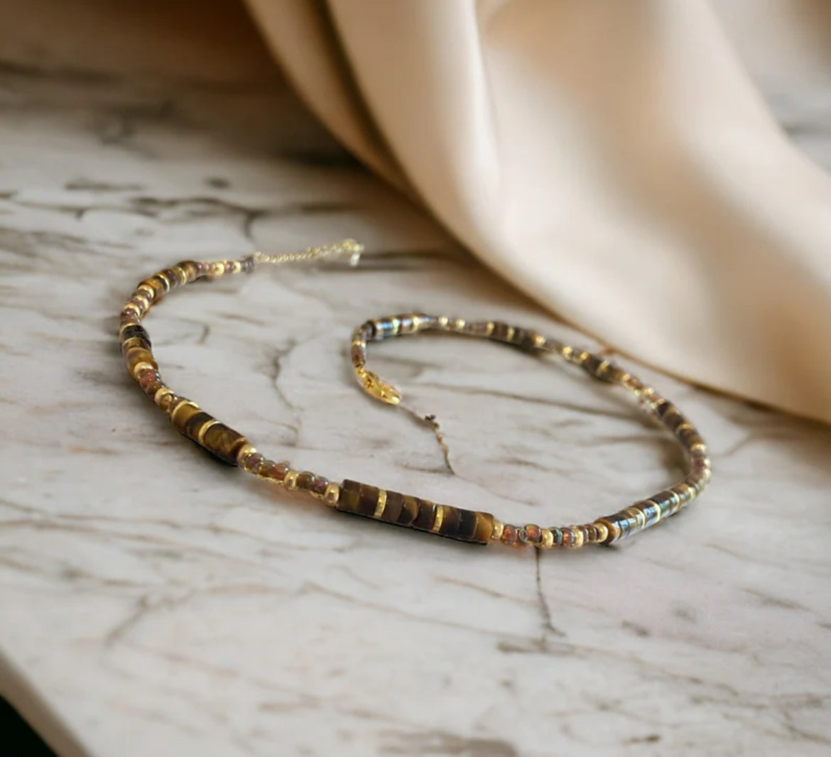 Collier précieux | Sauvage , oeil de tigre et acier inoxydable