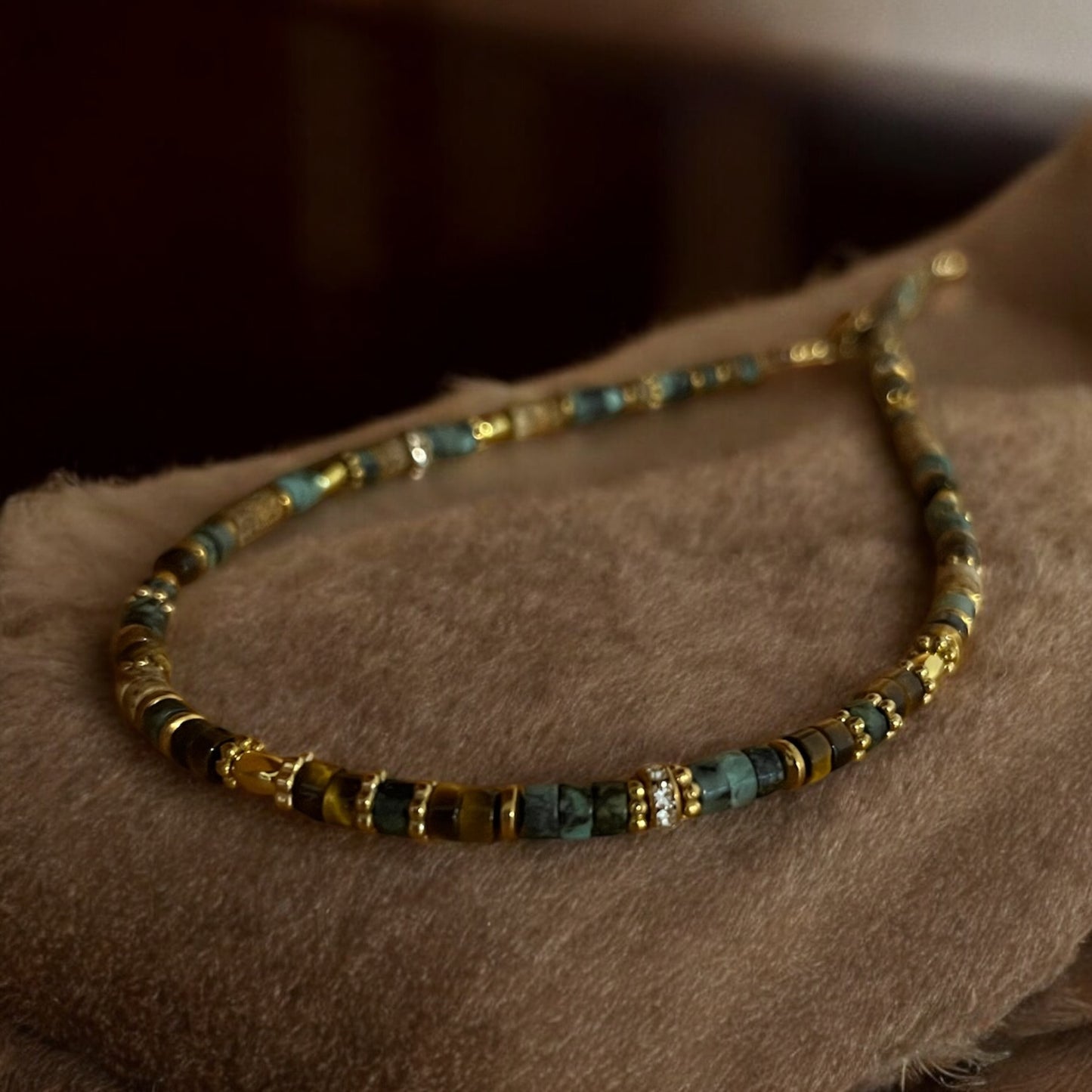 Collier précieux | Amarée , collier de turquoise africaine , œil de tigre , jaspe paysage et acier inoxydable