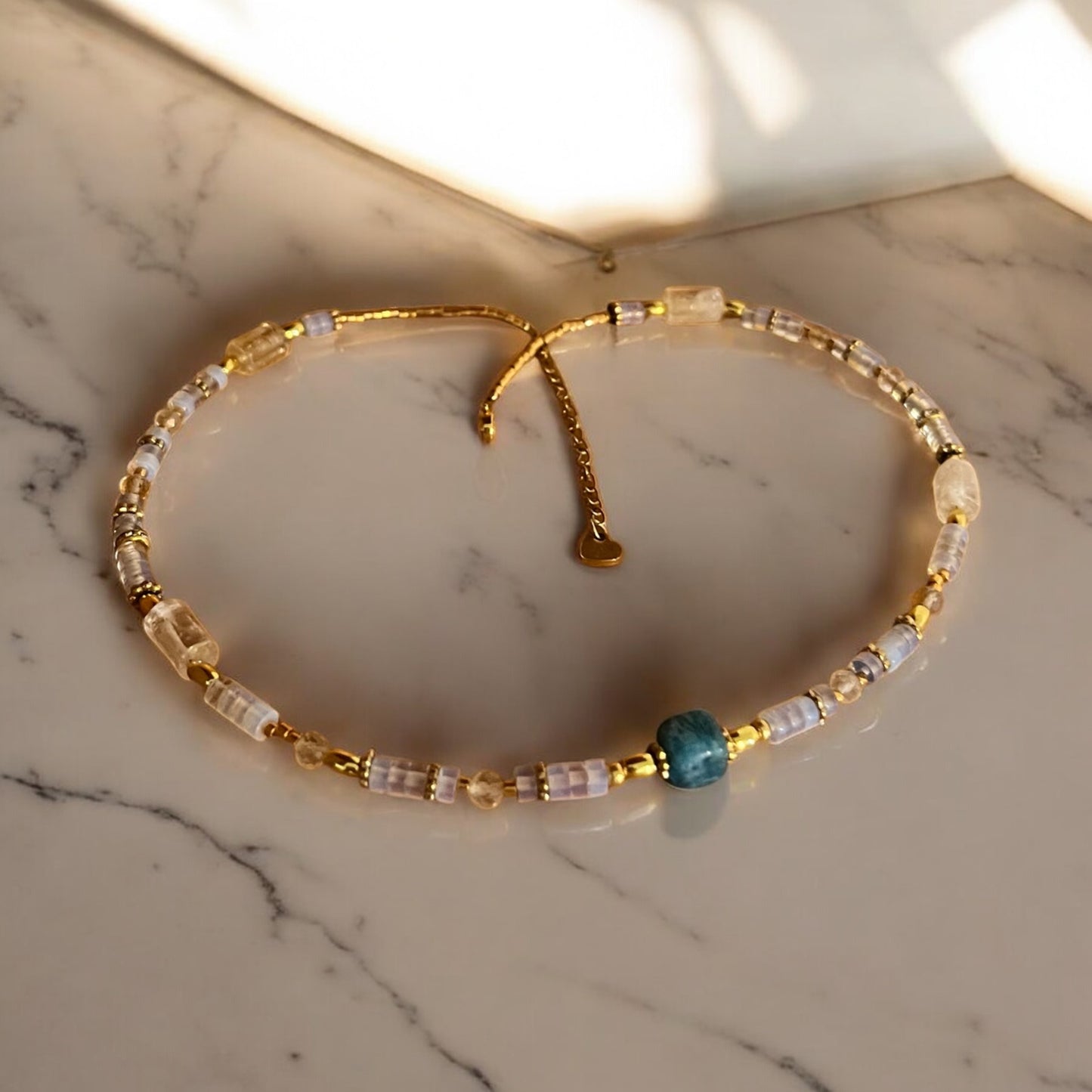Collier précieux | Onde Opaline , apatite, opale , citrine et acier inoxydable