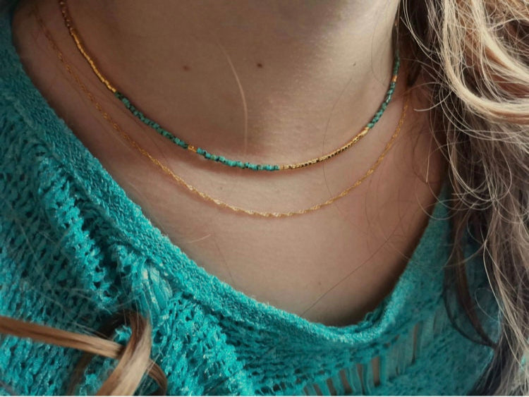 Collier miyuki Lucia turquoise et or plaqué 24 carats
