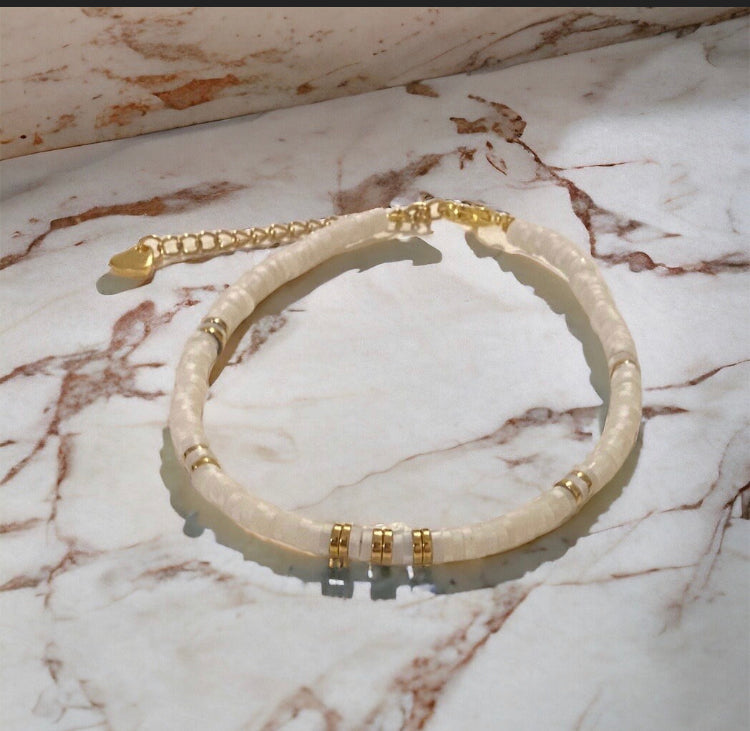 Bracelet précieux : Chevillere Cléa , argile polymère et hématite