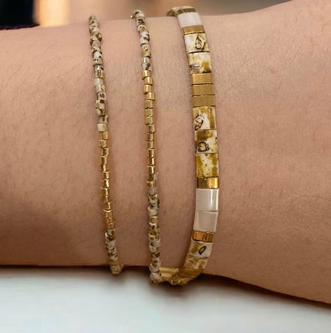 Bracelets miyuki: parure Iris , bracelet miyuki délicat double tour et bracelet Miyuki tila