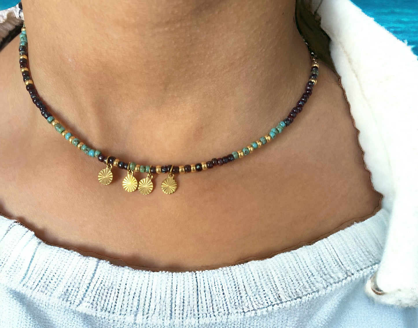 Collier Miyuki : Zaïra , collier bohème de perles de rocailles miyuki et pampilles