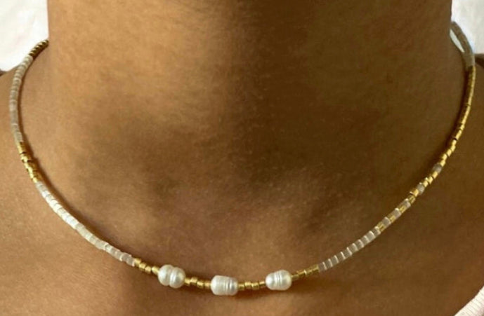 Collier miyuki Thelma perles japonaises et perles de cultures