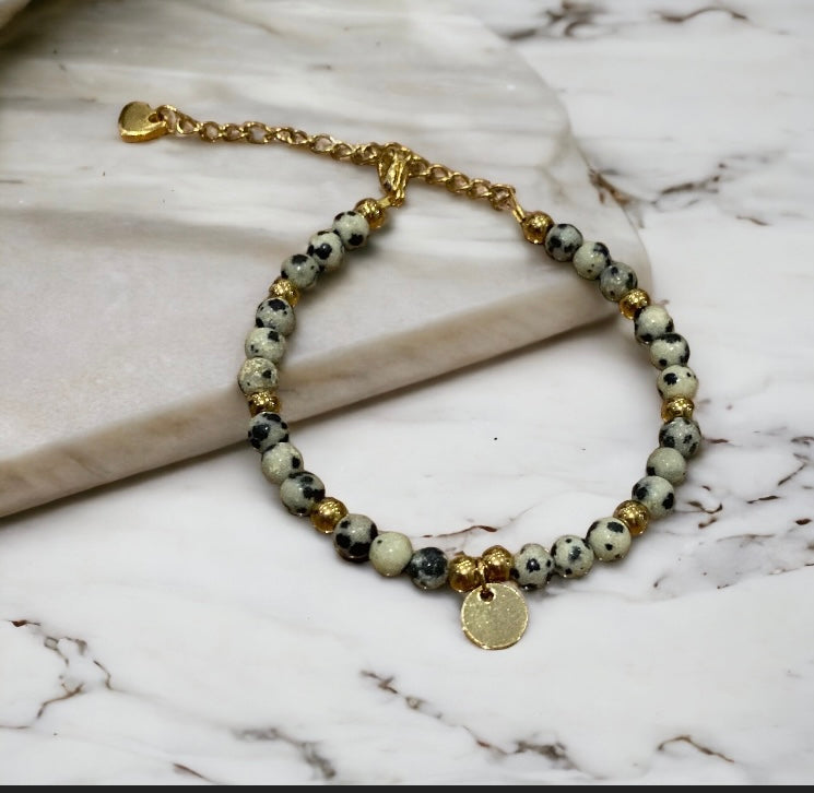 Bracelet précieux : Victoria , bracelet de jaspe dalmatien et acier inoxydable