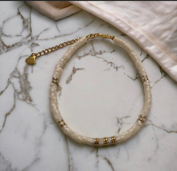 Bracelet précieux : Chevillere Cléa , argile polymère et hématite