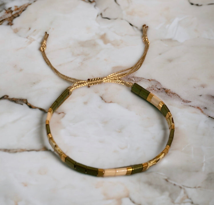 Bracelet Miyuki: Olivia , bracelet miyuki tila vert olive pour femmes