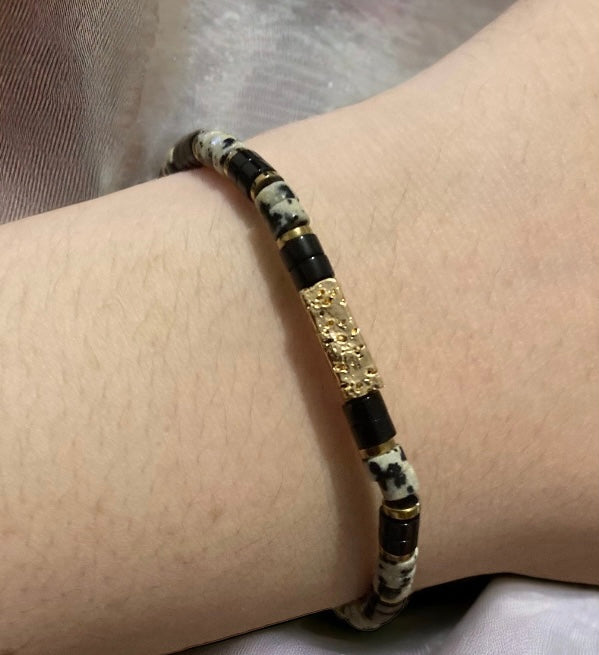 Bracelet Précieux Aria jaspe dalmatien et onyx noir