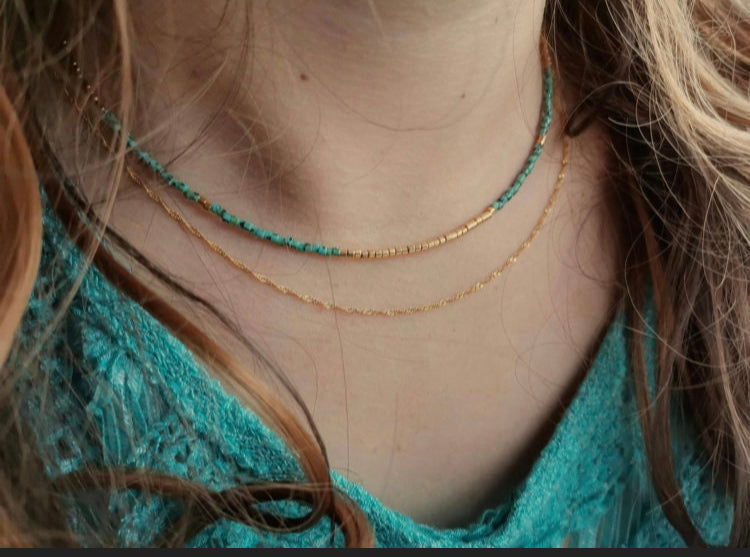Collier miyuki Lucia turquoise et or plaqué 24 carats