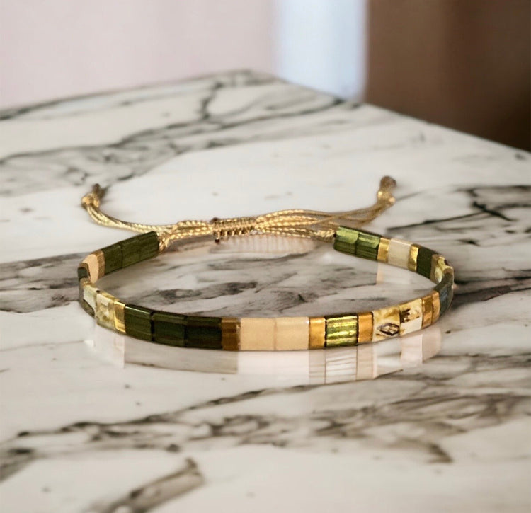 Bracelet Miyuki: Olivia , bracelet miyuki tila vert olive pour femmes
