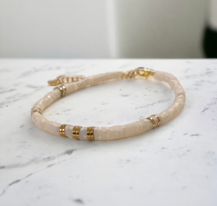 Bracelet précieux : Chevillere Cléa , argile polymère et hématite