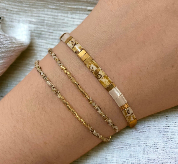 Bracelets miyuki: parure Iris , bracelet miyuki délicat double tour et bracelet Miyuki tila