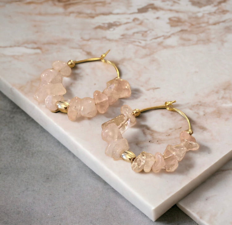 Créoles de pierres semi précieuses rose
