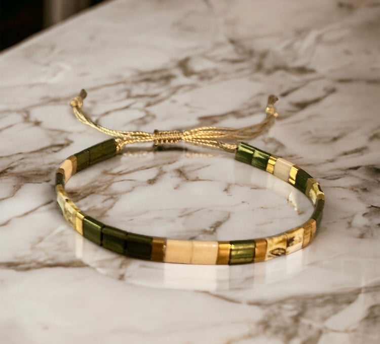 Bracelet Miyuki: Olivia , bracelet miyuki tila vert olive pour femmes