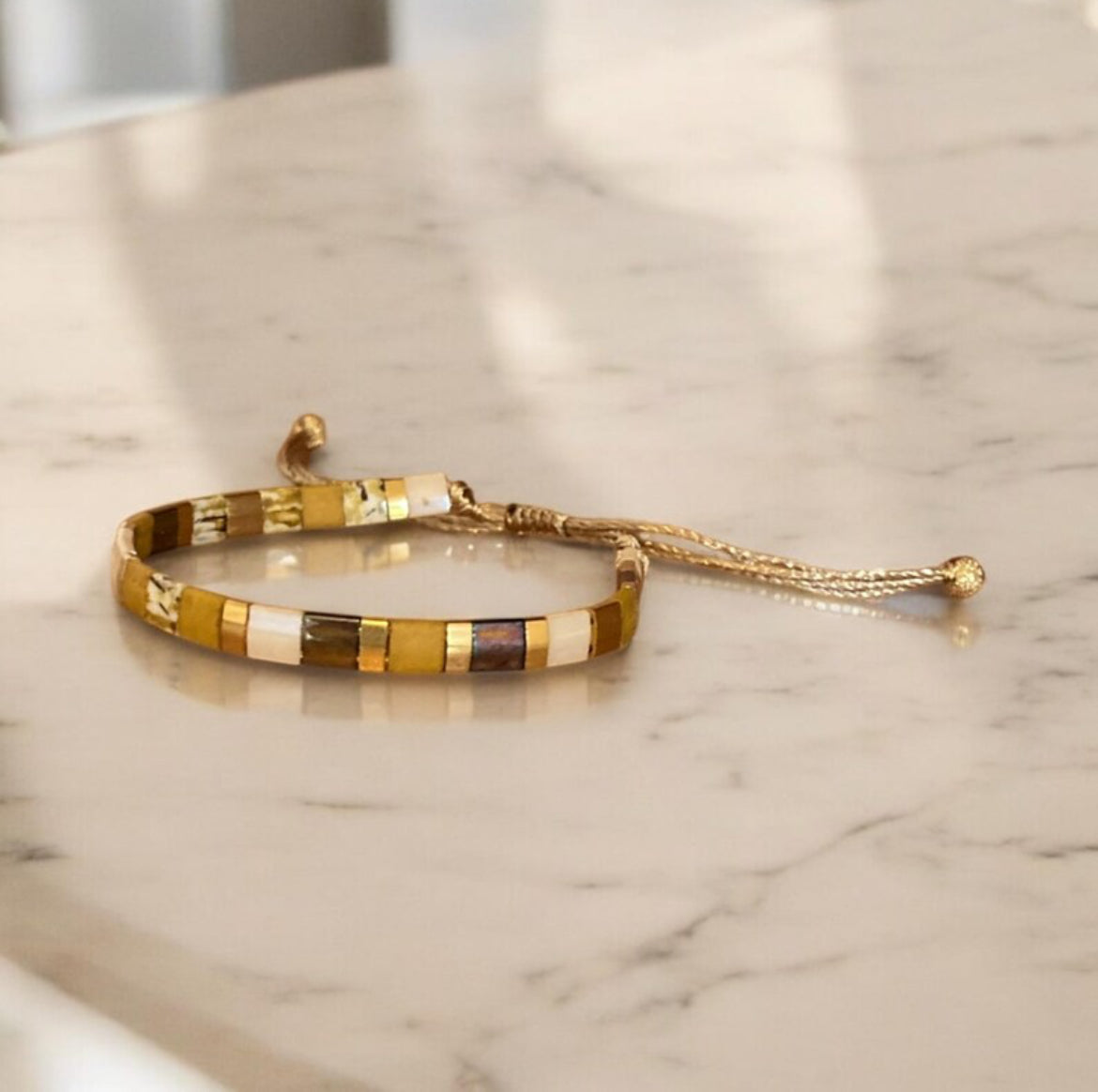 Bracelet Miyuki : Esmée, bracelet Miyuki Tila sur fil de soie
