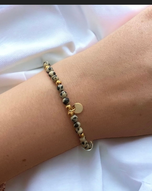 Bracelet précieux : Victoria , bracelet de jaspe dalmatien et acier inoxydable