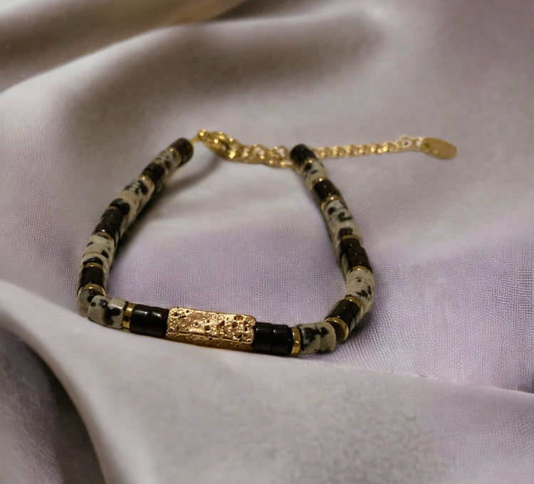 Bracelet Précieux Aria jaspe dalmatien et onyx noir