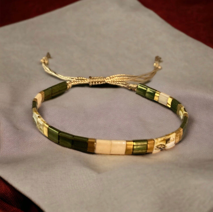 Bracelet Miyuki: Olivia , bracelet miyuki tila vert olive pour femmes