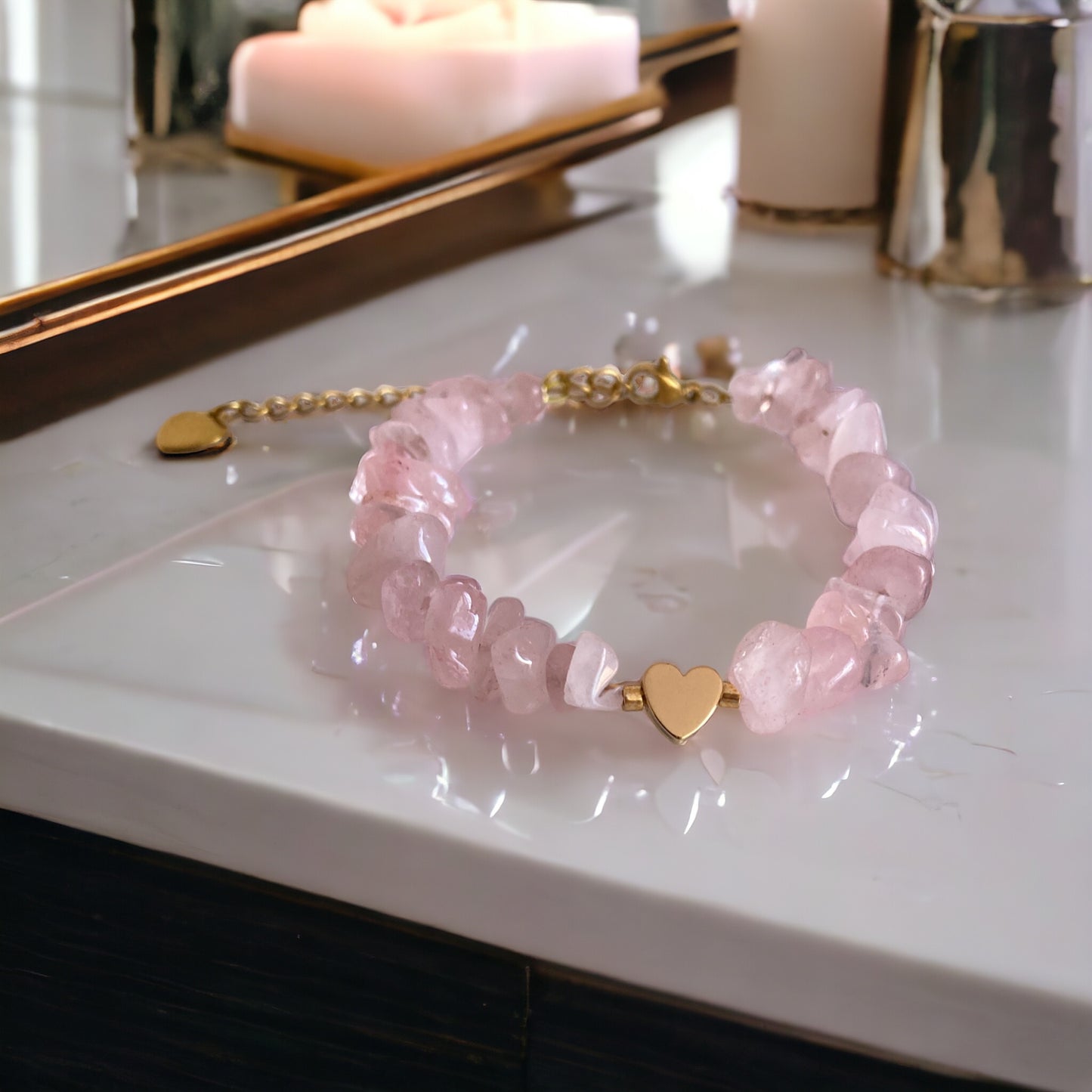 Bracelet précieux : Alizée , bracelet de quartz rose et hématite