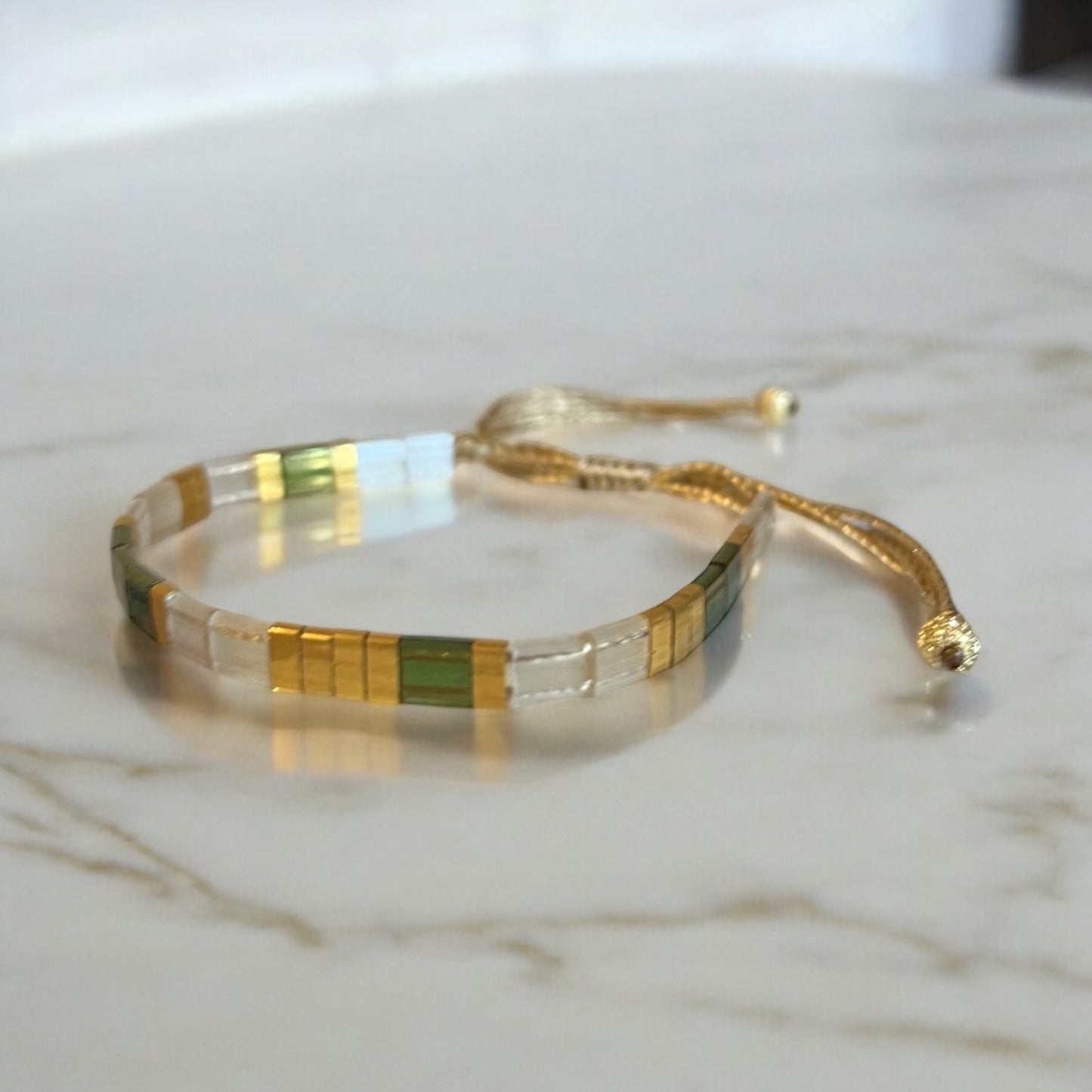 Bracelet Miyuki : Ysaé, bracelet Miyuki Tila sur fil de soie