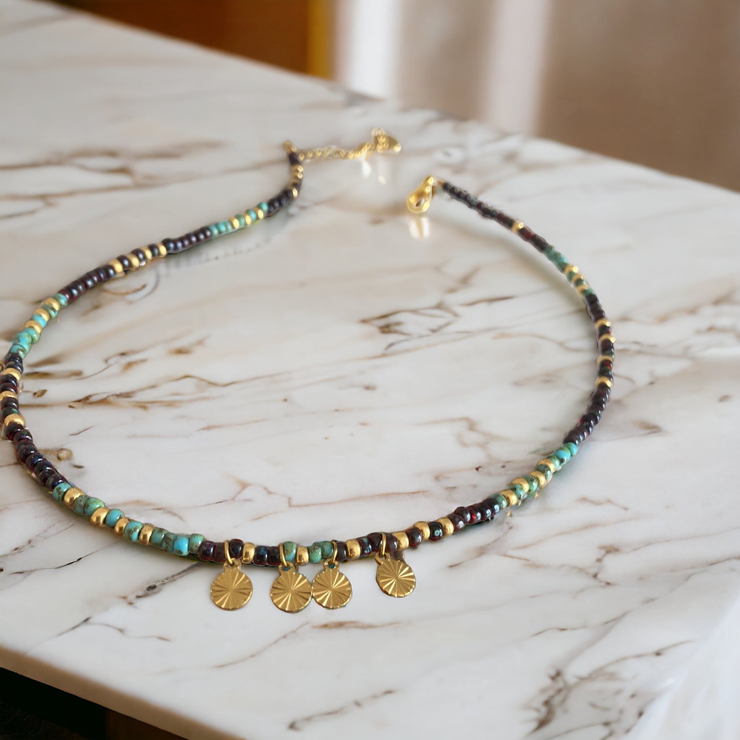 Collier Miyuki : Zaïra , collier bohème de perles de rocailles miyuki et pampilles